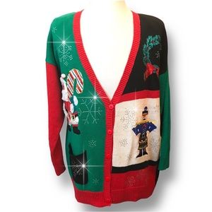 Work in Progress Womens Sz L Ugly Christmas Sweater Extra Rhinestones Sparkle